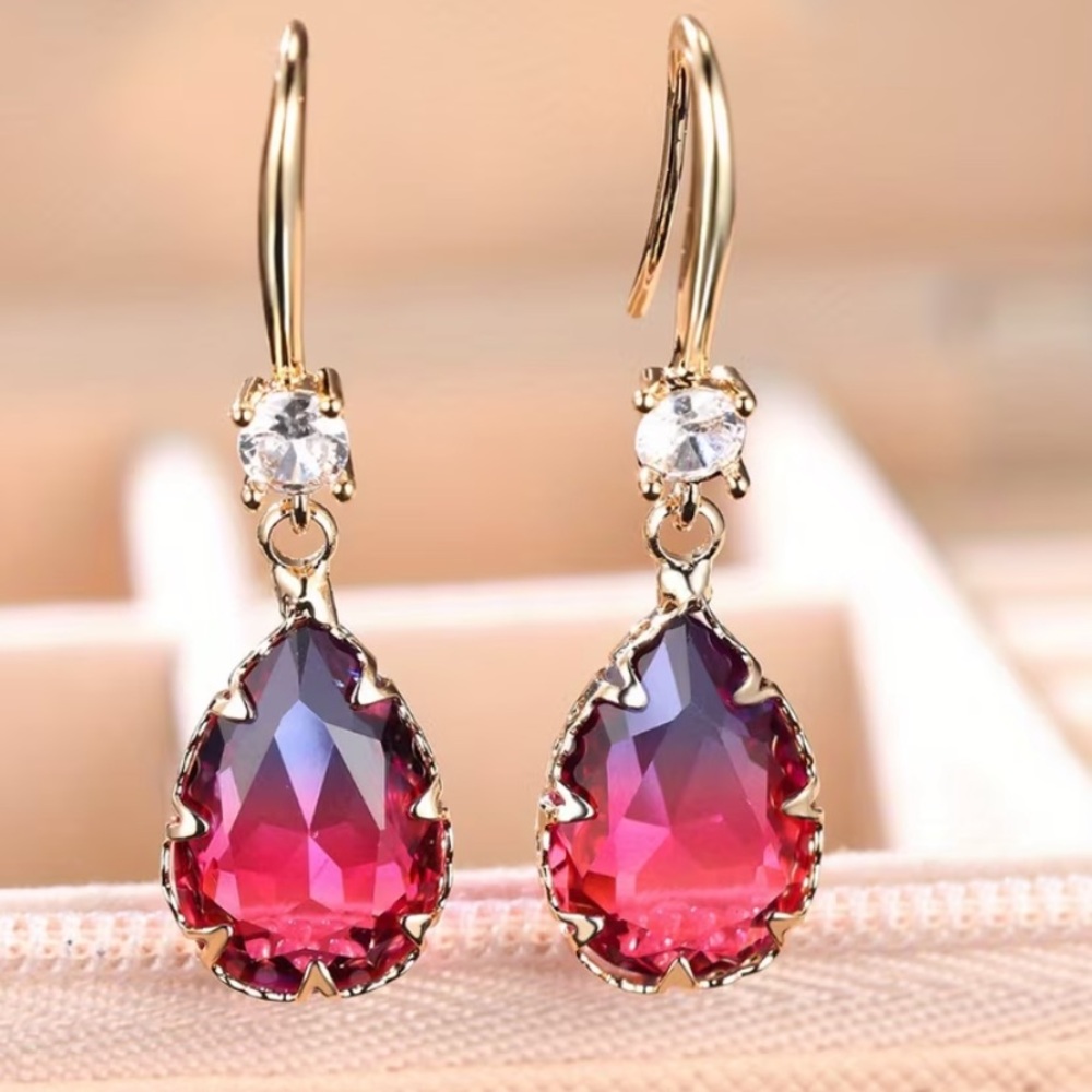Private Label Gold-Tone Earrings with Pink to Purple Teardrop Crystals
